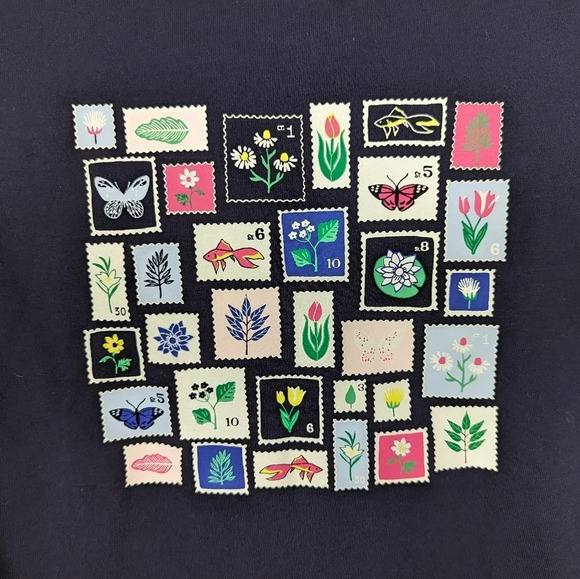 New TALBOTS sz. M Cotton Postage Stamp Novelty Tee Travel Comfy Casual Top Shirt - Picture 5 of 8